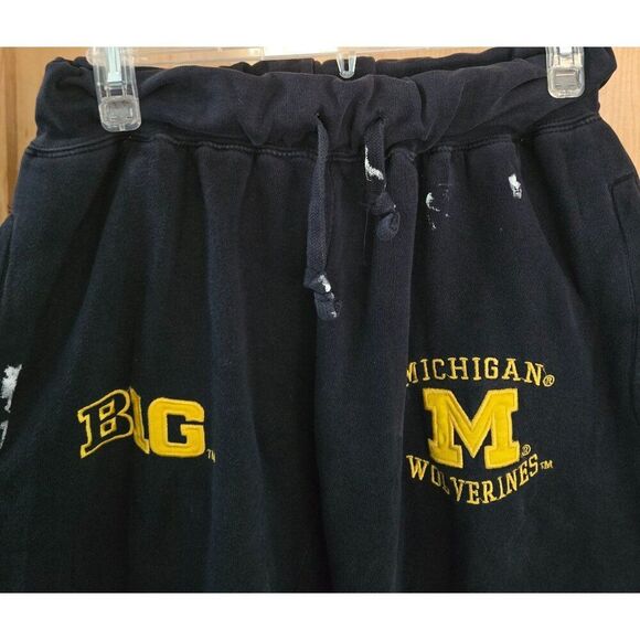Vintage University Of Michigan Wolverines Sweatpants L Big 10 Navy Blue Distress - Picture 5 of 9
